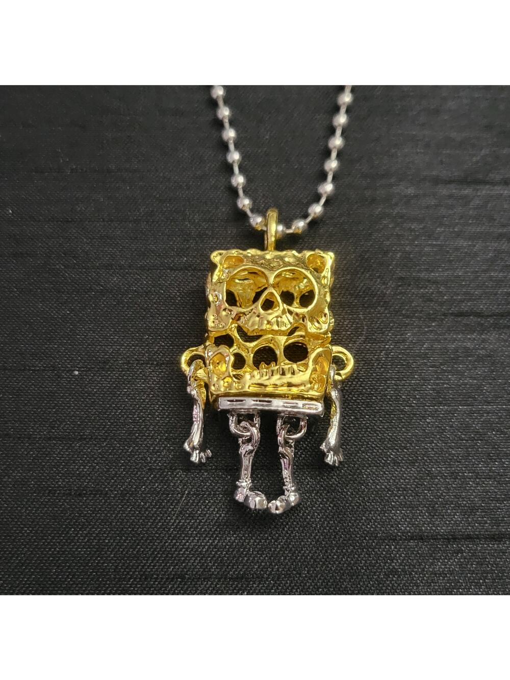 Zombie Spongebob moving limbs silver & gold tone ball chain necklace